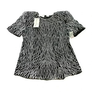 NWT Vintage M Laurence Kazar Black Silver Silk Sequin Evening Formal Blouse Top